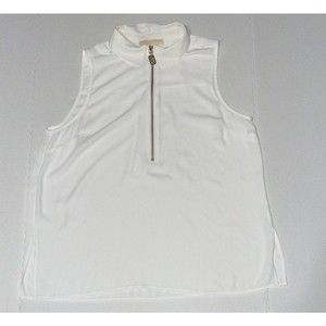 Michael Kors White Sleeveless Zip-Neck Blouse